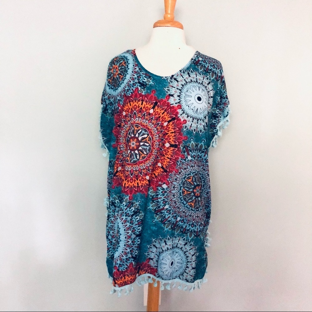 Yincra Blue Red Orange Colorful Swim Beach Pool Cover Up Size 8